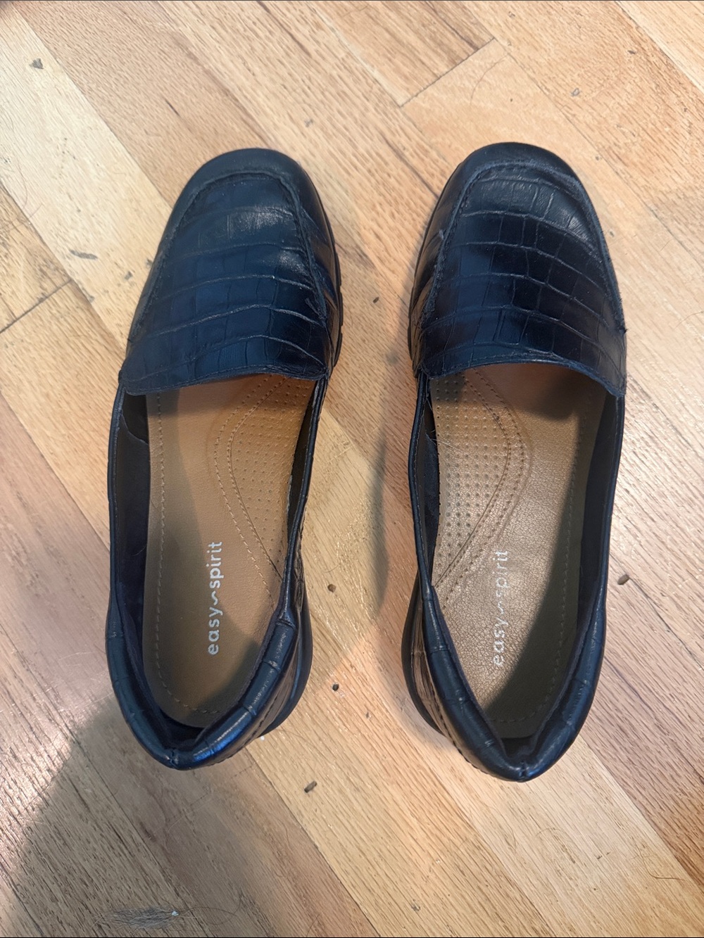 Easy Spirit Black Croc-Embossed Slip-On Loafers